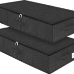 punemi Under Bed Storage Container, 2 Pack Underbed Storage Bags With Lid, Foldable Sturdy Clothes Storage Organizer W/ 3 Handles, Ultra Thick Fabric Blanket Shoe Storage Box, 30x15x6.7inch, Black