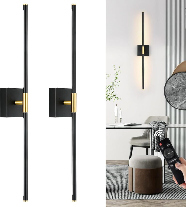 10000mAh Battery Operated Wall Sconces Set of 2, 3 Color Dimmable Rechargeable Wall Light with Remote, 24 Inch Black Gold Wireless Sconces Wall Decor with Timer Function for Living Room, Bedroom, TV