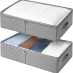 LotFancy Foldable Under Bed Storage Bags, Closet Organizers and Storage Bins, Clothes Blankets Organizer, with Clear Window and Reinforced Handles, 24 x 16 x 6", Pack of 2, Gray