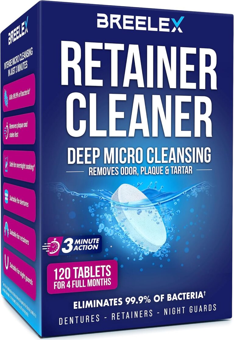 Breelex Retainer Cleaner Tablets for Dentures, Aligners & Night Guards  120 Denture Cleaning Tablets, 3-Minute Deep Clean, Removes Plaque, Stains & Odor  FSA HSA Eligible