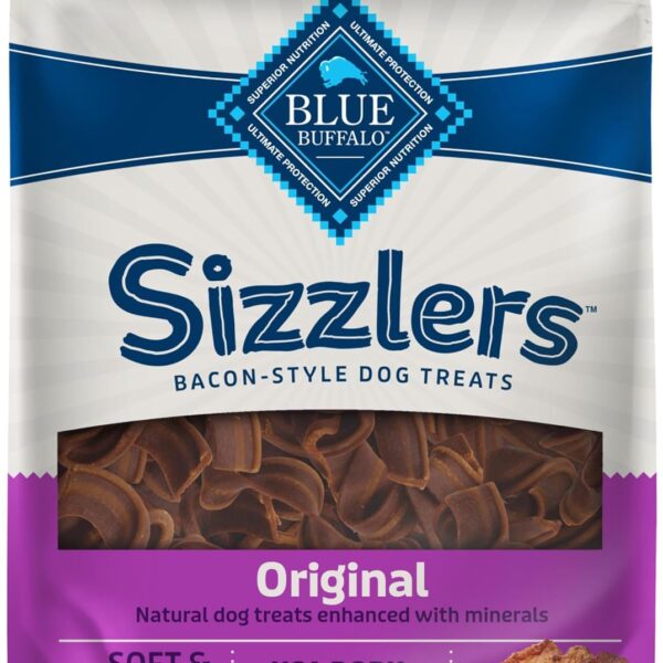 Blue Buffalo Sizzlers Natural Soft Dog Treats, Bacon-Style Soft-Moist Dog Treats with Real USA Pork, Original Flavor, 6-oz Bag