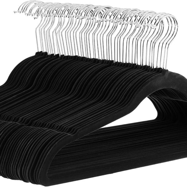 Amazon Basics Slim Velvet Non-Slip Space Saving Suit Clothes Hangers, Closet Organizer, Black, 50-Pack
