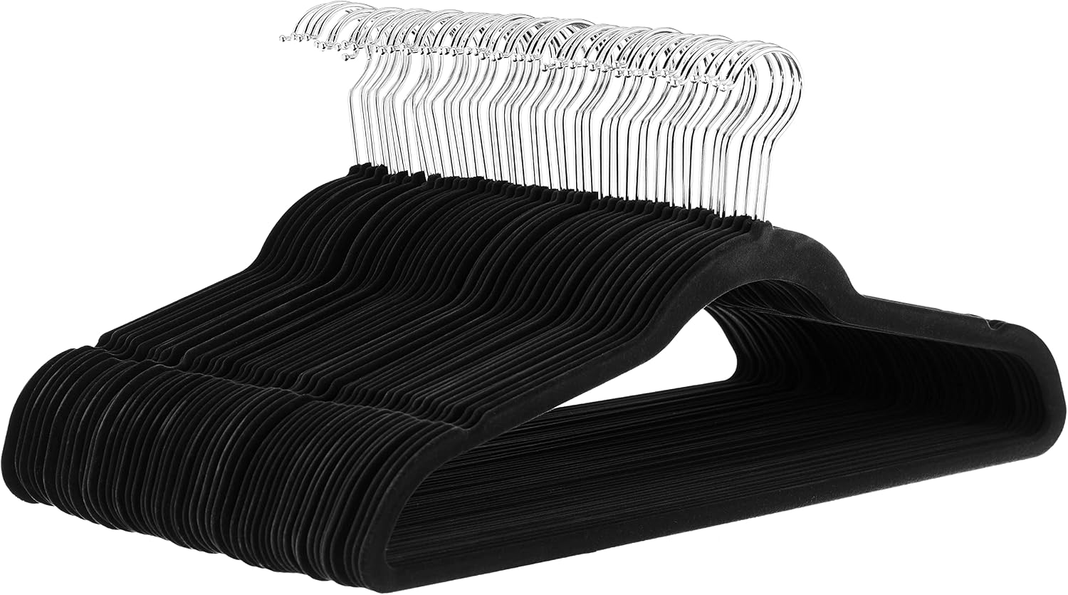 Amazon Basics Slim Velvet Non-Slip Space Saving Suit Clothes Hangers, Closet Organizer, Black, 50-Pack Amazon Basics Slim Velvet Non-Slip Space Saving Suit Clothes Hangers, Closet Organizer, Black, 50-Pack