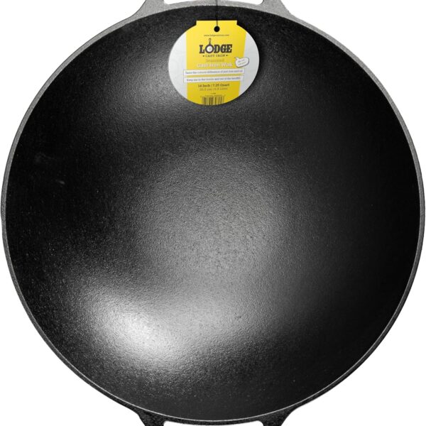 Lodge 14 Inch Cast Iron Wok with Dual Loop Handles  PFAS FREE Pre-Seasoned Family Size Stir Fry Pan  Stovetop & Oven Safe Heavy Duty High-Heat Retention Wok  Made in USA