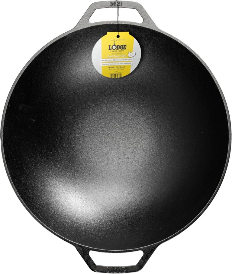 Lodge 14 Inch Cast Iron Wok with Dual Loop Handles  PFAS FREE Pre-Seasoned Family Size Stir Fry Pan  Stovetop & Oven Safe Heavy Duty High-Heat Retention Wok  Made in USA