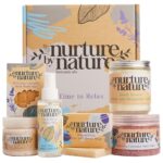 Nurture by Nature Self Care Gifts for Women - Spa Gift Baskets for Women & Relaxation Gifts | At Home Spa Kit | 6 Piece Bath Set with Pillow Spray, Candle, Bath Bomb & Bath Salts