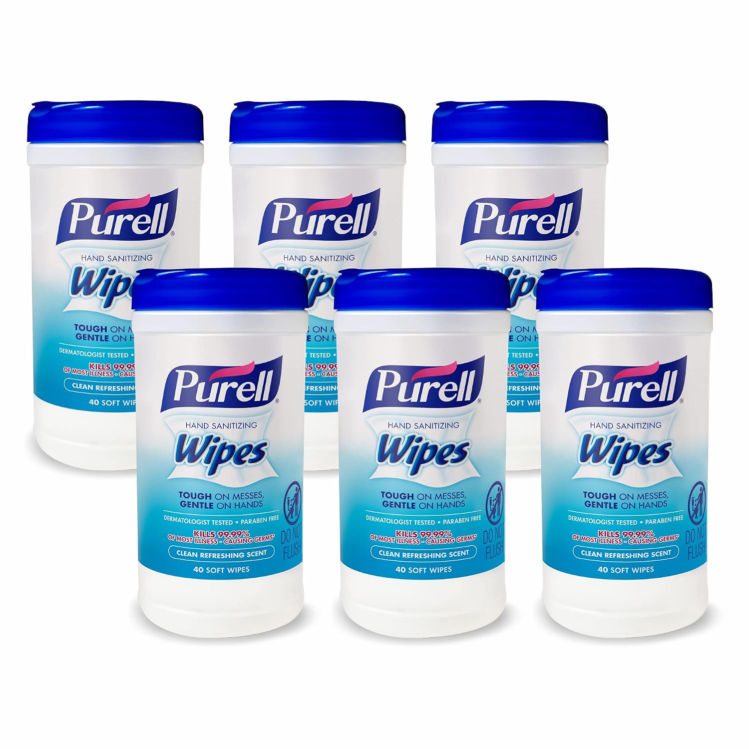 Purell Hand Sanitizing Wipes, Clean Refreshing Scent, 40 Count Hand Wipes Canister (Pack of 6) - 9120-06-CMR Purell Hand Sanitizing Wipes, Clean Refreshing Scent, 40 Count Hand Wipes Canister (Pack of 6) - 9120-06-CMR
