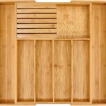 VaeFae Bamboo Silverware Drawer Organizer Kitchen, Expandable Utensil Organizer with Knife Block, Cutlery Tray with Divider, Multifunctional Drawer Organizer