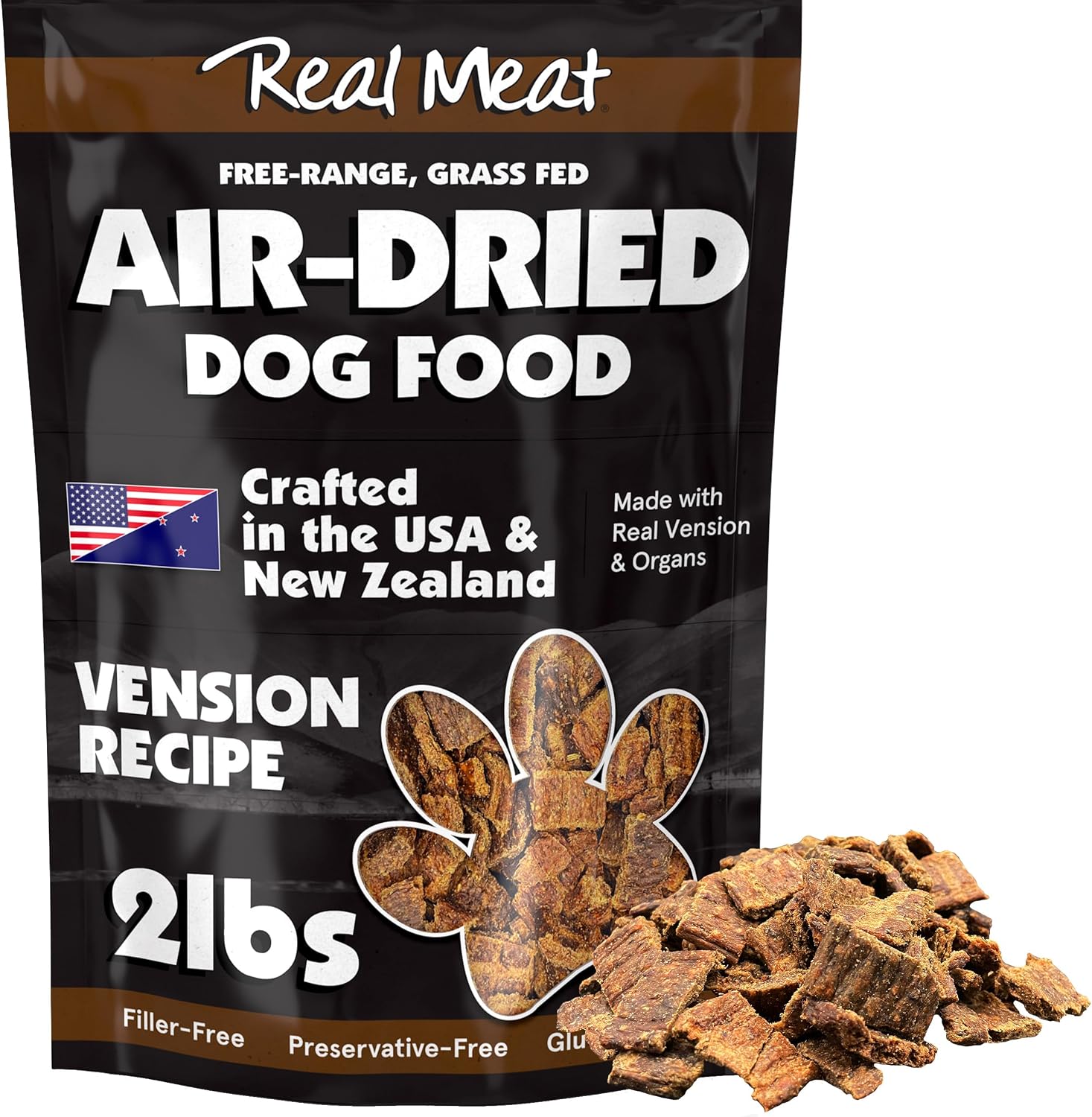 TRMC Real Meat Air Dried Dog Food w/Real Venison - 2lb Bag of USA-Crafted Grain-Free Real, Sourced from Hormone-Free, Free-Range, Grass-Fed Venison - All Natural, High Protein TRMC Real Meat Air Dried Dog Food w/Real Venison - 2lb Bag of USA-Crafted Grain-Free Real, Sourced from Hormone-Free, Free-Range, Grass-Fed Venison - All Natural, High Protein