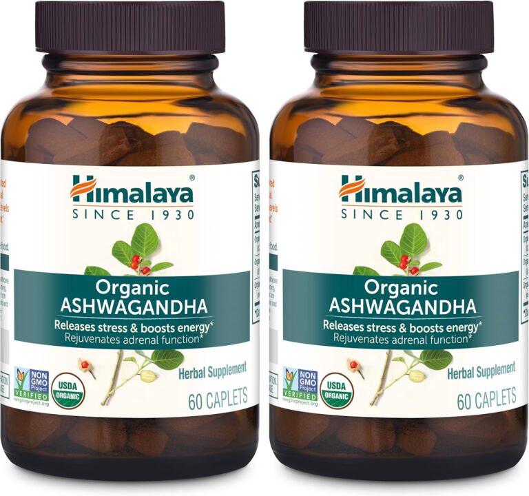 Himalaya Organic Ashwagandha Root, 120 Day Supply - Herbal Adrenal Support Supplements for Stress Relief and Energy Support - USDA Organic, Non-GMO, Vegan, Gluten Free, 670 mg, 120 Caplets