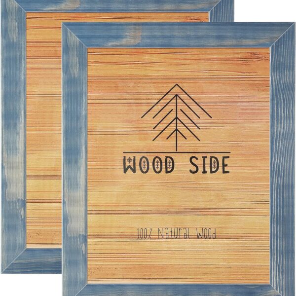 Rustic Wooden Picture Frames 8x10 - Navy Blue - Set of 2-100% Natural Eco Solid Wood and High Definition Real Glass for Wall Mounting and Tabletop Photo Frame