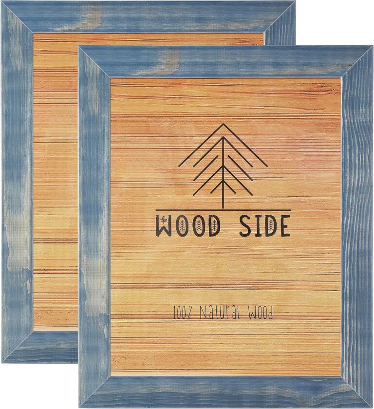 Rustic Wooden Picture Frames 8x10 - Navy Blue - Set of 2-100% Natural Eco Solid Wood and High Definition Real Glass for Wall Mounting and Tabletop Photo Frame