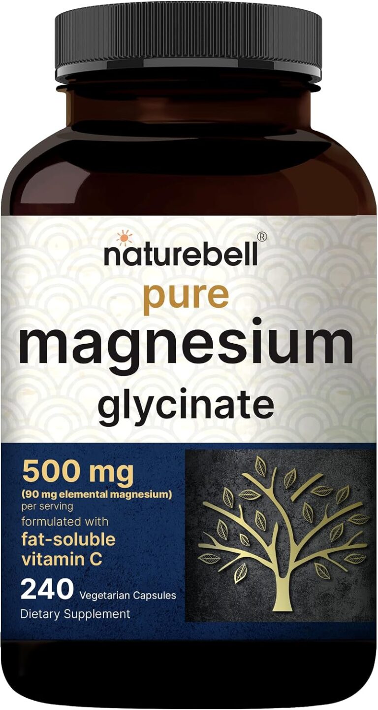 Naturebell Pure Magnesium Glycinate 500mg, 240 Veggie Capsules | 100% Chelated & Purified  3rd Party Tested, Vegan Friendly, Non-GMO, Filler Free