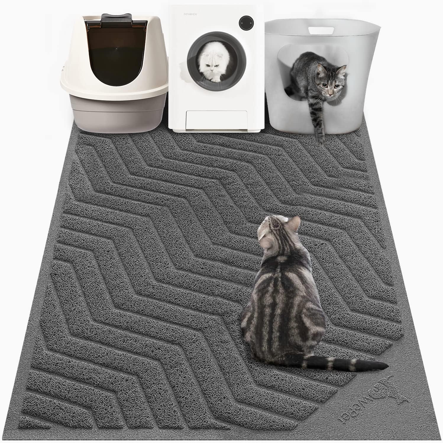 WePet Cat Litter Box Mat(No. 02-2), Kitty Premium PVC Pad, Durable Trapping Rug, Phthalate Free, Urine-Resistant, Scatter Control, XXL 47 x 36, Grey WePet Cat Litter Box Mat(No. 02-2), Kitty Premium PVC Pad, Durable Trapping Rug, Phthalate Free, Urine-Resistant, Scatter Control, XXL 47 x 36, Grey