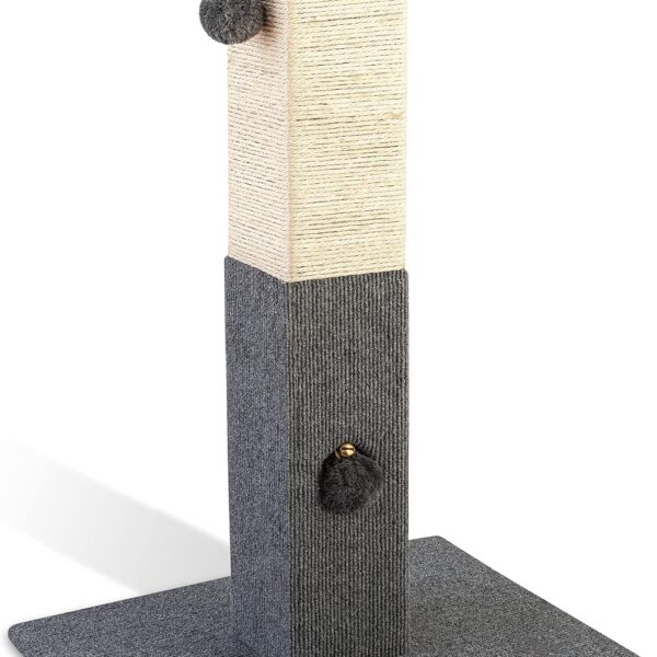 Pawbee 32" Cat Scratching Post with Jingle Bell and Softball, Sisal Rope Tower for Indoor Adults Large Cats, Gray & Beige