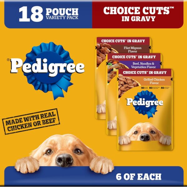 Pedigree Choice Cuts in Gravy Wet Dog Food, Adult Soft Wet Dog Food, Variety Pack, 3.5 oz. Pouches, 18 Count