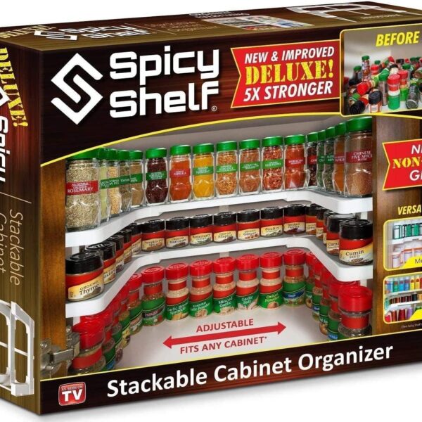 Spicy Shelf Deluxe - Expandable Spice Rack and Stackable Cabinet & Pantry Organizer (1 Set of 2 Shelves) - As seen on TV Deluxe (Spicy Shelf Organizer) - Pantry Organization - Pantry Spice Organizer