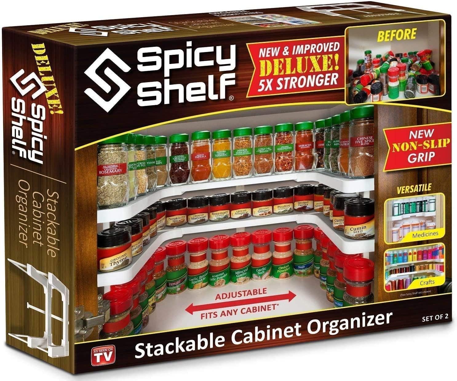 Spicy Shelf Deluxe - Expandable Spice Rack and Stackable Cabinet & Pantry Organizer (1 Set of 2 Shelves) - As seen on TV Deluxe (Spicy Shelf Organizer) - Pantry Organization - Pantry Spice Organizer Spicy Shelf Deluxe - Expandable Spice Rack and Stackable Cabinet & Pantry Organizer (1 Set of 2 Shelves) - As seen on TV Deluxe (Spicy Shelf Organizer) - Pantry Organization - Pantry Spice Organizer
