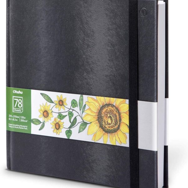 Ohuhu Sketchbook Marker Paper Pad: 8.3"x8.3" Square Art Sketch Book Drawing Papers 78 Sheets/156 Pages 120 LB/200 GSM Hardcover Sketching Books for Alcohol Markers Heavyweight Sketchpad Christmas Gift