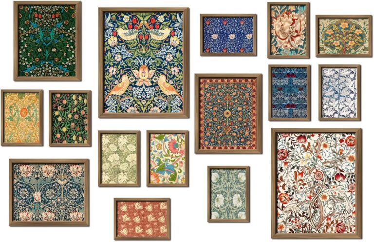 ANERZA 16 PCS Framed William Morris Wall Art Decor, Floral Wall Prints for Bedroom, Gallery Wall Frame Set, Vintage Posters for Living Room Aesthetic, Botanical Collage Kit, Dorm Home Artwork