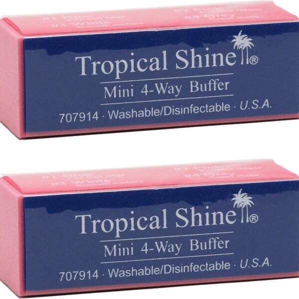 Tropical Shine Mini 4 Way Nail Buffer Block Buffers and Files for Shaping Smoothing Polishing, Shine Finishing Tool for Natural Acrylic Nails, Professional At Home Use, 2 Pack