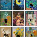 9Pcs Funny Black Cat Wall Art Cats in Famous Paintings Posters Prints Vintage Gallery Wall Decor Pictures Eclectic Cute Preppy Aesthetic Room Decor,Unframed