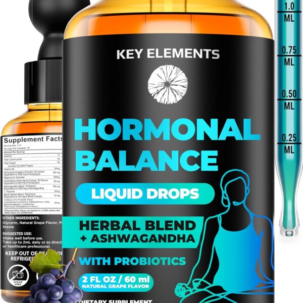 Liquid Hormone Balance Supplements for Women & PMS Relief - Menopause Support PMS Vitamins Menstrual Cramp Relief - PMS Supplements Chasteberry, Black Cohosh for Hot Flashes, Dong Quai & Probiotic