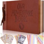 Our Adventure Book Scrapbook Photo Album,3D Embossed Words Leather Memory Book with 80 Pages for Couples Gifts,Anniversary Wedding,Valentine's Day