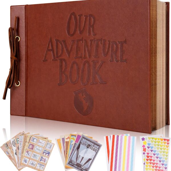Our Adventure Book Scrapbook Photo Album,3D Embossed Words Leather Memory Book with 80 Pages for Couples Gifts,Anniversary Wedding,Valentine's Day