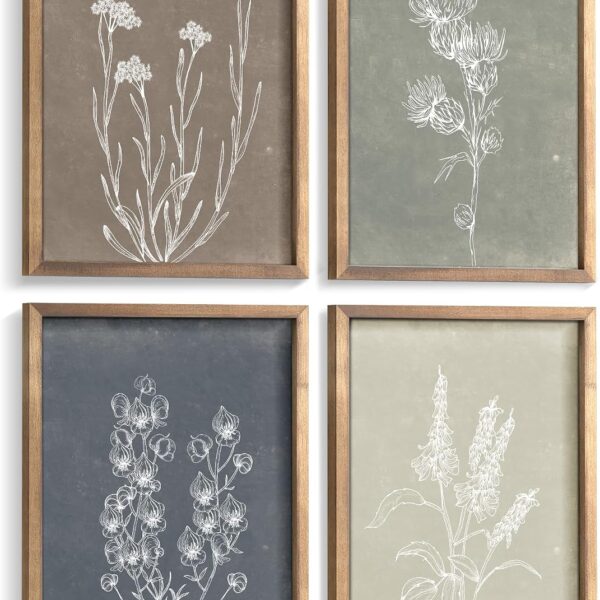 Heiple Framed Boho Wall Art Set of 4 Wooden Wall Art for Rustic Vintage Farmhouse Home Living Room Bedroom Bathroom Kitchen Wall Decor (Brown, 11"x14")