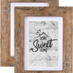 Califortree Rustic Brown 5x7 Picture Frame - Display Photos 4x6 with Mat or 5x7 Without Mat - HD Glass Inside, Wall and Tabletop - Set of 2