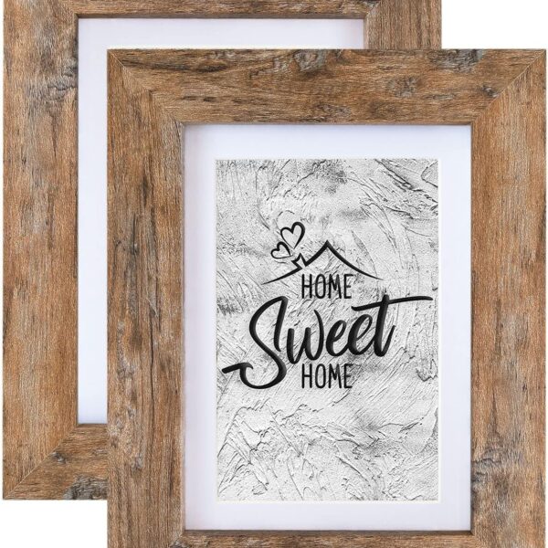 Califortree Rustic Brown 5x7 Picture Frame - Display Photos 4x6 with Mat or 5x7 Without Mat - HD Glass Inside, Wall and Tabletop - Set of 2
