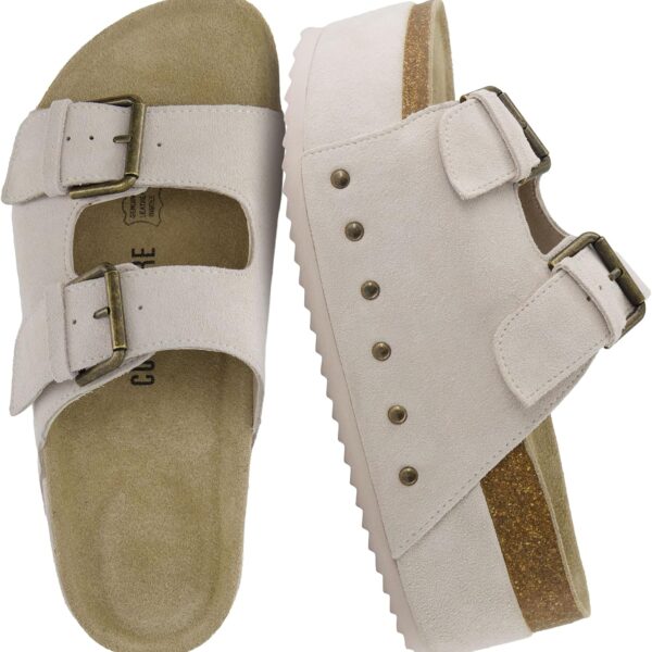 CUSHIONAIRE Guru Platform Sandals Women Footwear  Comfortable Genuine Leather Footbed Studded Chunky Slide Summer Sandals for Women