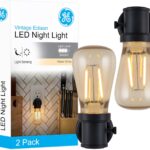 GE Vintage LED Edison Night Lights Plug Into Wall, 2-Pack, Dusk to Dawn Auto Sensor, Warm White, Adjustable Brightness Plug in Nightlight with Manual On/Off/High/Low Switch, Perfect for Adults