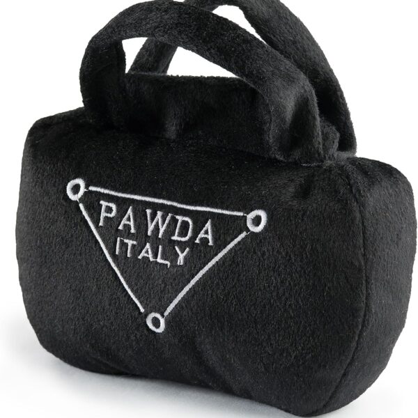 Haute Diggity Dog Pawda Handbag, Plush Designer Dog Toys with Interactive Squeaker, Stimulating Pet Enrichment, Machine-Washable & Safe Materials for All Breeds, Size Small