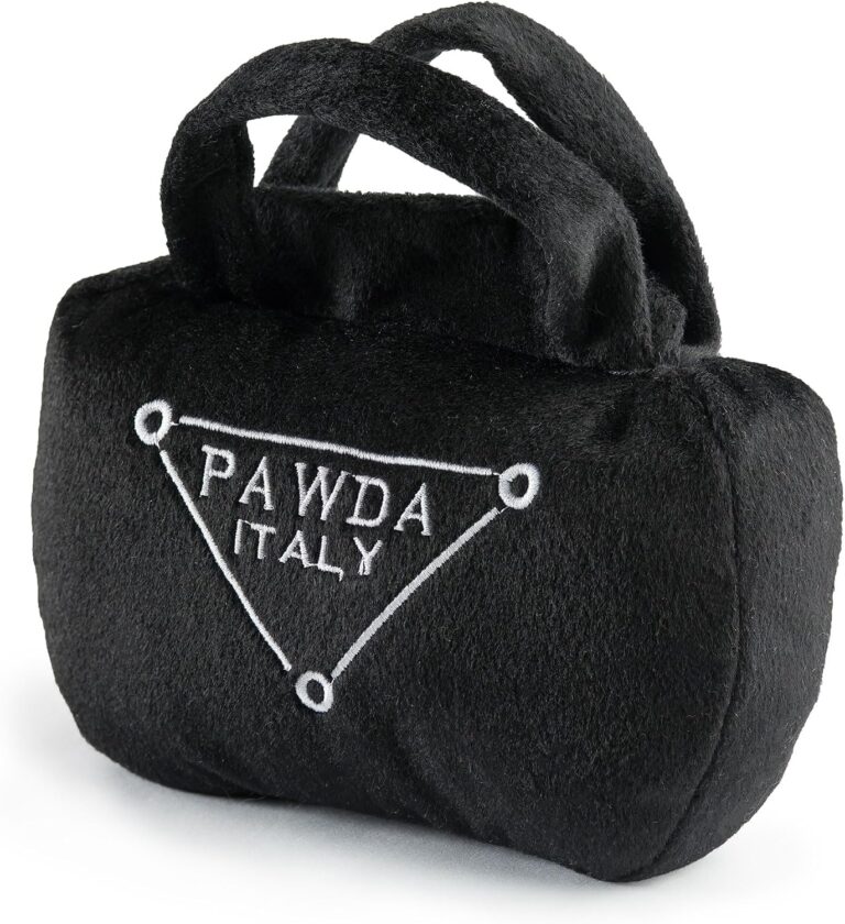 Haute Diggity Dog Pawda Handbag, Plush Designer Dog Toys with Interactive Squeaker, Stimulating Pet Enrichment, Machine-Washable & Safe Materials for All Breeds, Size Small