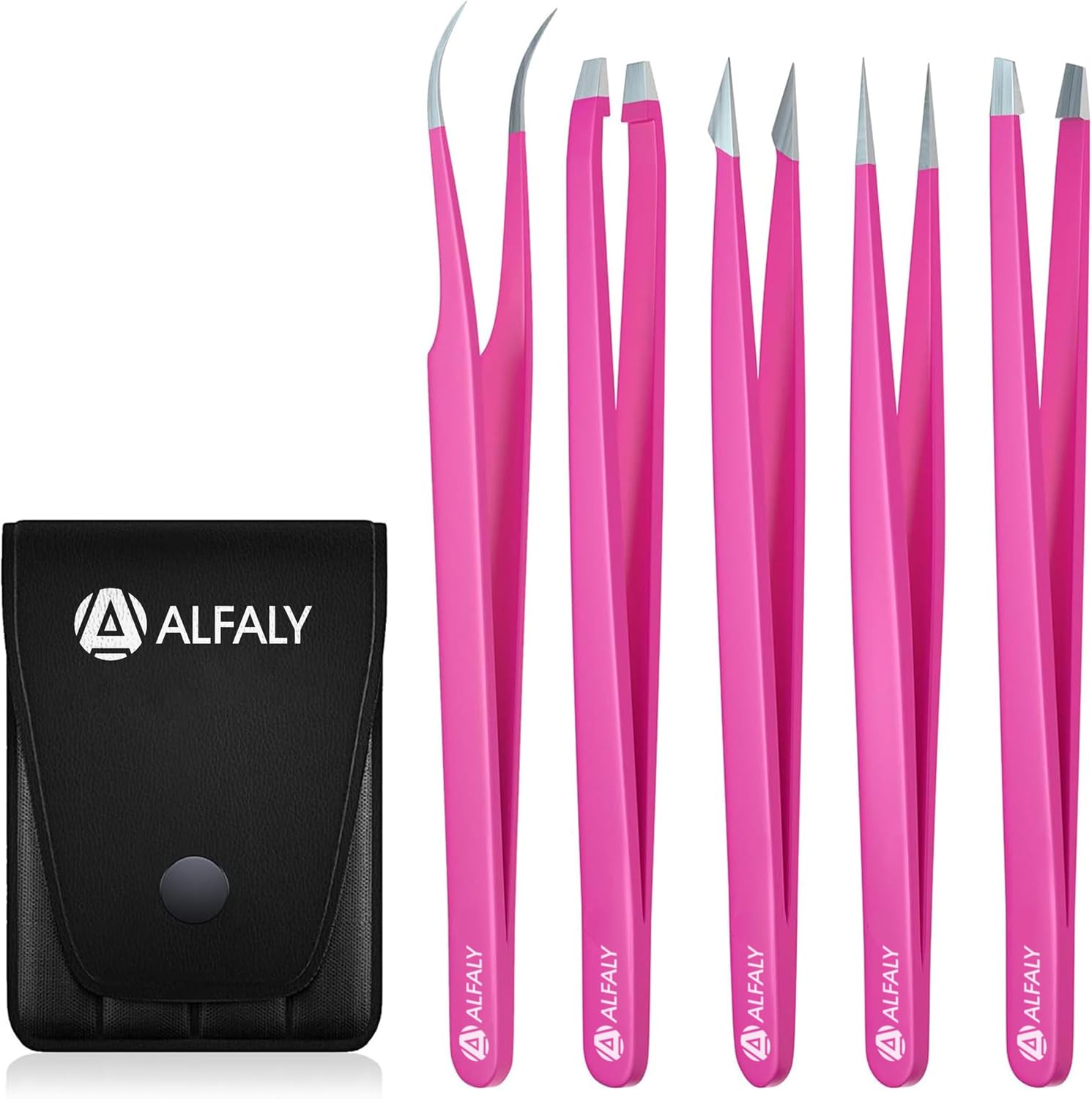 5pcs Pink Tweezers Set with Case - Stainless Steel Professional Sharp Tweezers for Women Facial Hair - Best Precision Tweezer for Splinter Removal, Ingrown Hair & Eyebrows Shaping 5pcs Pink Tweezers Set with Case - Stainless Steel Professional Sharp Tweezers for Women Facial Hair - Best Precision Tweezer for Splinter Removal, Ingrown Hair & Eyebrows Shaping