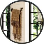 Growsun 24'' Black Round Mirror, Circle Wall Mirror for Bathroom Vanity, Entryway Living Room with Metal Frame for Home Decor