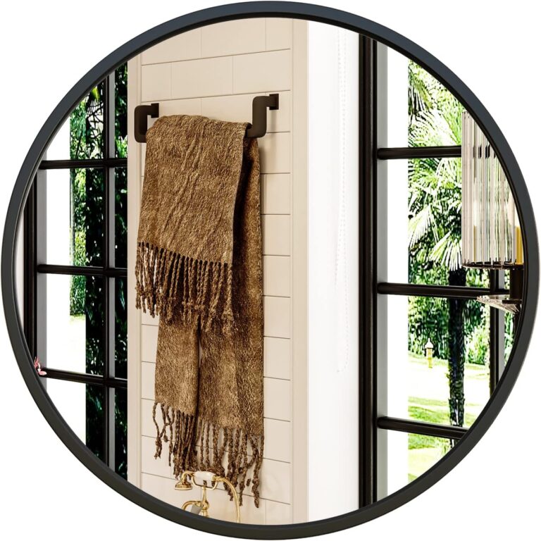 Growsun 24'' Black Round Mirror, Circle Wall Mirror for Bathroom Vanity, Entryway Living Room with Metal Frame for Home Decor