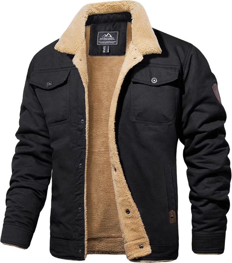 MAGCOMSEN Men's Winter Jacket Lined Sherpa Jacket Warm Trucker Coat Multi Pocket