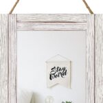 16 X 12 Inch Rustic Wood Framed Wall Mirror with Hanging Rope for Farmhouse Decor, for Entryway, Bedroom, Bathroom, Dresser, Wash White