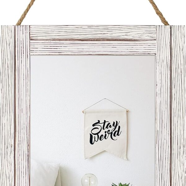 16 X 12 Inch Rustic Wood Framed Wall Mirror with Hanging Rope for Farmhouse Decor, for Entryway, Bedroom, Bathroom, Dresser, Wash White