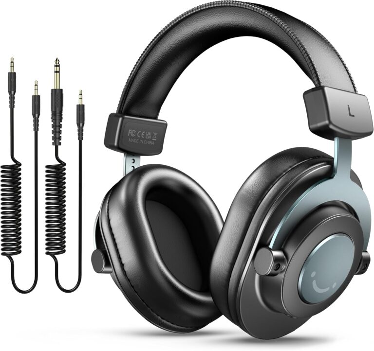 FIFINE Studio Monitor Headphones for Recording, Wired Headphones with 50mm Driver, Over Ear Headset with Detachable Cables 3.5mm or 6.35mm Jack, Black, on PC/Mixer/Amplifier-H8