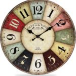 QWANPET Wall Clock - 12" Retro Rustic Style Quartz Clock, Silent Non-Ticking Wooden Battery Operated for Living Room, Kitchen, Home, Bathroom, Bedroom