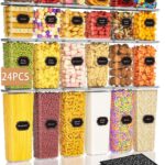 Airtight Food Storage Containers With Lids 24pcs Organization Canisters Kitchen Bpa Free Plastic Pantry Containers Storage Set for Pasta, Cereal, Dry Food, Flour and Sugar-60 Labels