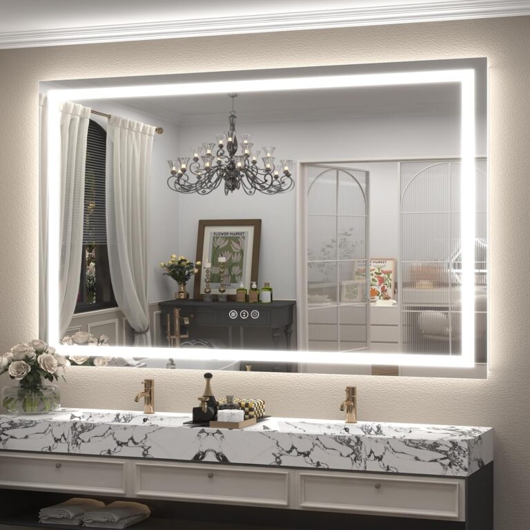 66x40 LED Lighted Bathroom Mirror for Vanity | Front Light and Backlit, Anti-Fog, Memory, 3 Color, Tempered Glass, Rectangular, UL, Horizontal/ Vertical Wall Mounted