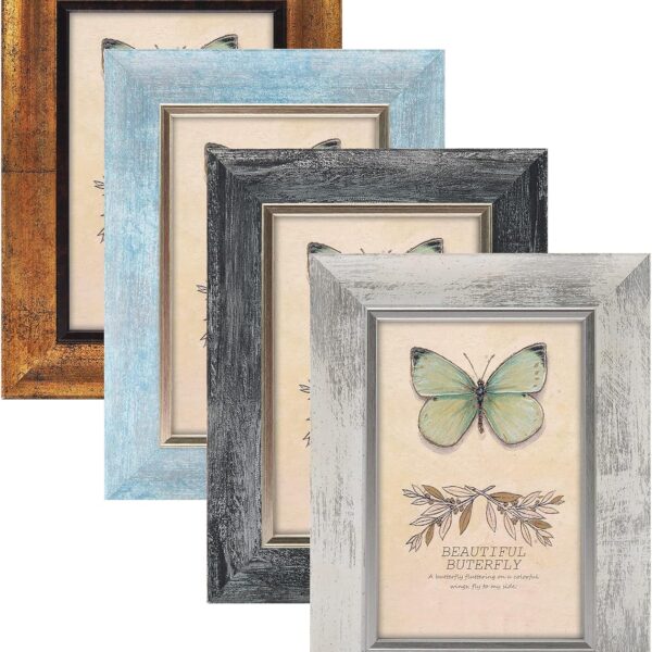 XUANLUO 4x6 Picture Frames Set of 4 Rustic Retro Photo Frame with HD Plastic Cover for Wall Mount and Tabletop Display Family Friends Wedding Gift