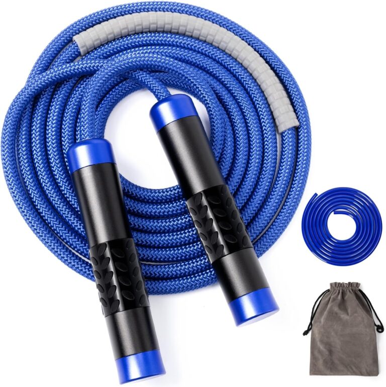 Mangodan 1LB Weighted Jump Ropes for fitness Women Men, Tangle-Free Ball Bearing Rapid Speed Skipping Jump Rope with Adjustable 9mm Cotton & PVC Cord, Aluminum Handles for MMA, Boxing, CrossFit, Weight-loss Workouts