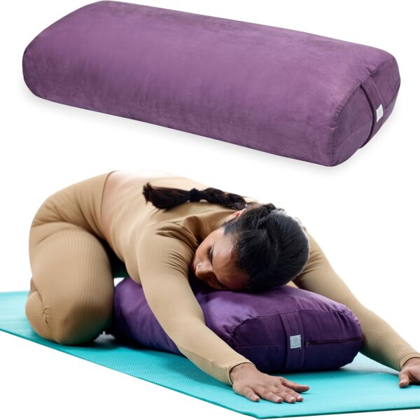 Gaiam Yoga Bolster Pillow, Soft Meditation Cushion for Yoga, Massage and Back Support, Breathable Cotton Fill, Zippered Microfiber Cover, Easy-Carry Handle, Machine Washable