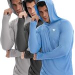 TELALEO 3 Pack Men's UPF 50+ Sun Protection Lightweight Hoodie Performance Long Sleeve SPF UV Shirt for Fishing Running